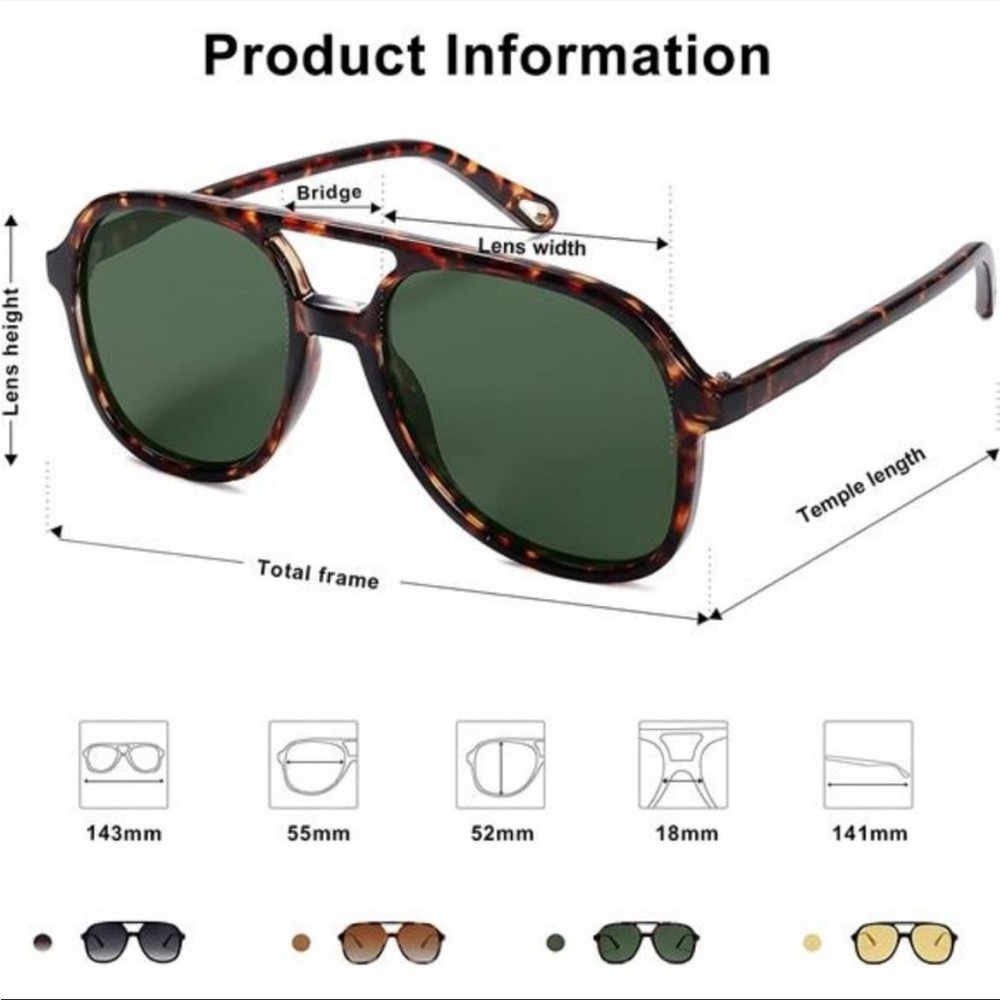 Retro Square Polarized Aviator Sunglasses Womens Mens 70s Vintage Double *New * - Picture 3 of 4
